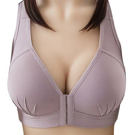 

Women Push Up Soft Bra Front Closure Solid Color Brassiere Wireless Underwear