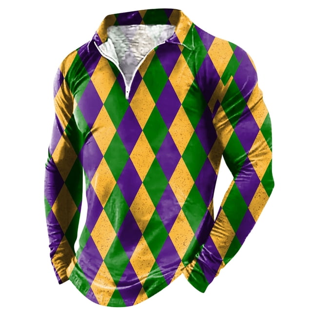 WEAIXIMIUNG Carnaval Homme Printemps et Été Fermeture Éclair Carnaval Manches Longues Col Rabattu Imprimé Complet T-Shirt de Fête