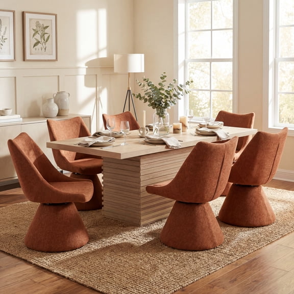 Christopher Knight Home 7-Piece Modern Dining Set, Table with Swivel Armless Chairs, Light Natural Brown