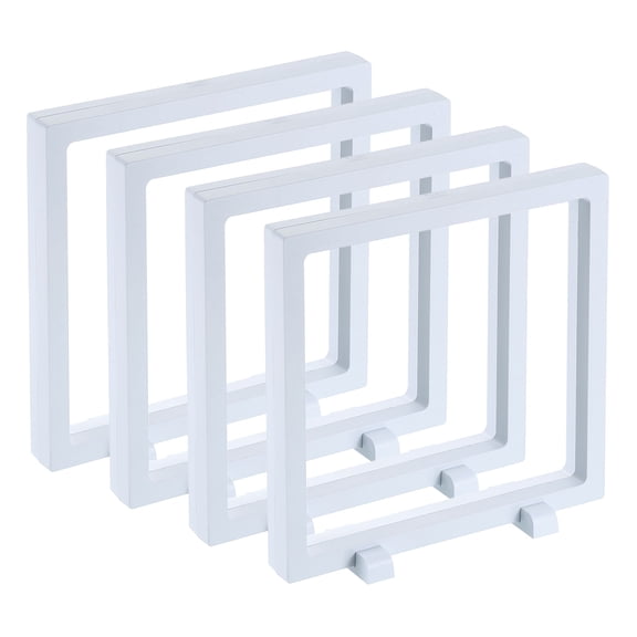 Uxcell 4 Pcs 3D Floating Display Case, 7.1 x 7.1 x 0.8 Inch Floating Frame Display Holder Stand, Transparent PE Jewelry Storage Box, White