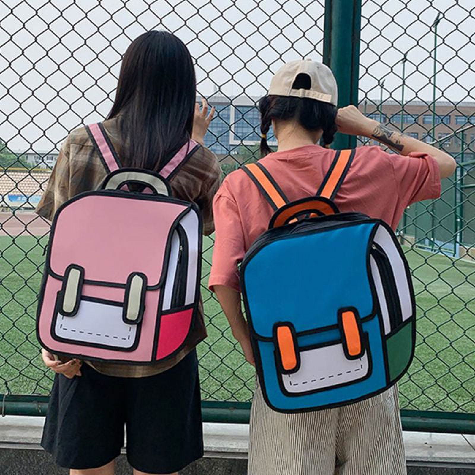 For Creative Women 2D Drawing Backpack Cartoon School Bag Comic