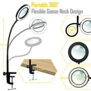 Magnifying Glass with Light and Clamp, 3 Color Modes Magnifier, Stepless Dimmable LED Magnifier Lamp with Clip, 360° Gooseneck Swivel Arm Light for Crafts, Repair Workbenches Close Works