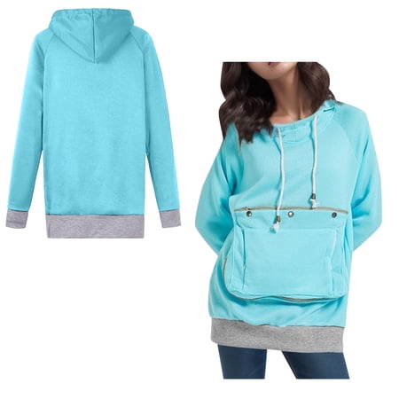 Women Big Pouch Hoodie Dog Carrying Hoodie Creative Long Sleeve Oversized Pocket Pet Hoodie Fall Winter Clothes