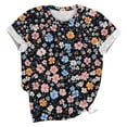 thumbnail image 4 of jtjvou Women's Summer Short Sleeve Shirts Round Neck Shirts Floral Tuinc Going out Tops for Teen Trendy Fashion Casual Loose Multicolor,S, 4 of 5