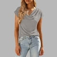 thumbnail image 2 of Uaswgudfs Women's V Neck Drape Short Sleeve Blouse Casual Solid Color Lightweight Summer Top Women's Casual Shirt Outfit Gray M, 2 of 9