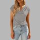 thumbnail image 1 of Tops de Manga Larga de Mujer Casual Draped Cuello de Vaca con Mangas Cortas Y Tejido Elástico Suave, Blusa de Poliéster Relajada para Primavera Verano Diario, 1 of 9