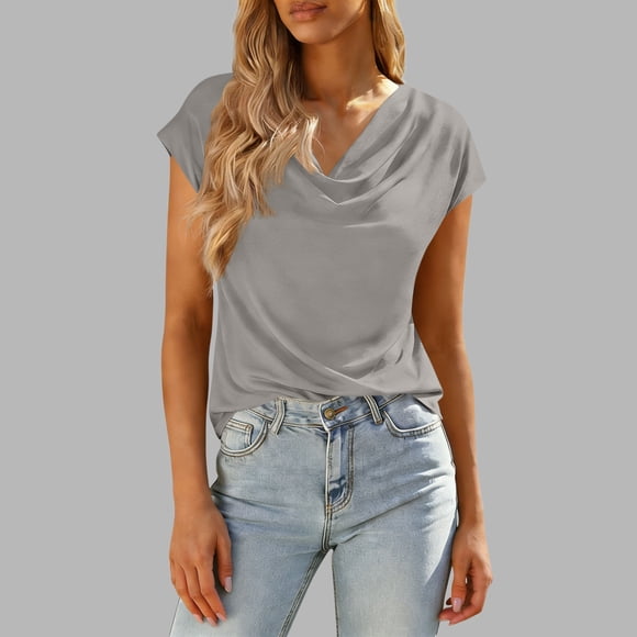 RXMEKW Cowl Neck Top for Women in Soft Stretch Knit Fabric with Draped V-Neckline and Relaxed Fit for Casual or Office Wear