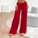 thumbnail image 4 of Amzcrzy Pantalones Palazzo Mujer Anchos Cintura Alta Cómodos Holgados Elegantes Casuales Verano Playa Ligeros Sin Costura Delantera Suaves Elásticos Con Bolsillos Tallas S-2XL Rojo, 4 of 7