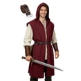 thumbnail image 2 of ZToonmas Men Medieval Sleeveless Hooded Tunic Long Open Front Vest Renaissance Halloween Role Play Cloths, 2 of 6