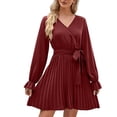 thumbnail image 2 of Gspmoly Robes d'Été pour Femmes, Mode Femmes Manches Longues Couleur Unie Col en V Jupe Courte Robe Décontractée Robe de Cocktail Liquidation, 2 of 6