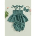 thumbnail image 2 of Bagilaanoe 3pcs Newborn Baby Girls Short Pants Set Sleeveless A-Line Tops + Shorts + Headband 6M 12M 18M 24M Infant Casual Summer Outfits, 2 of 8