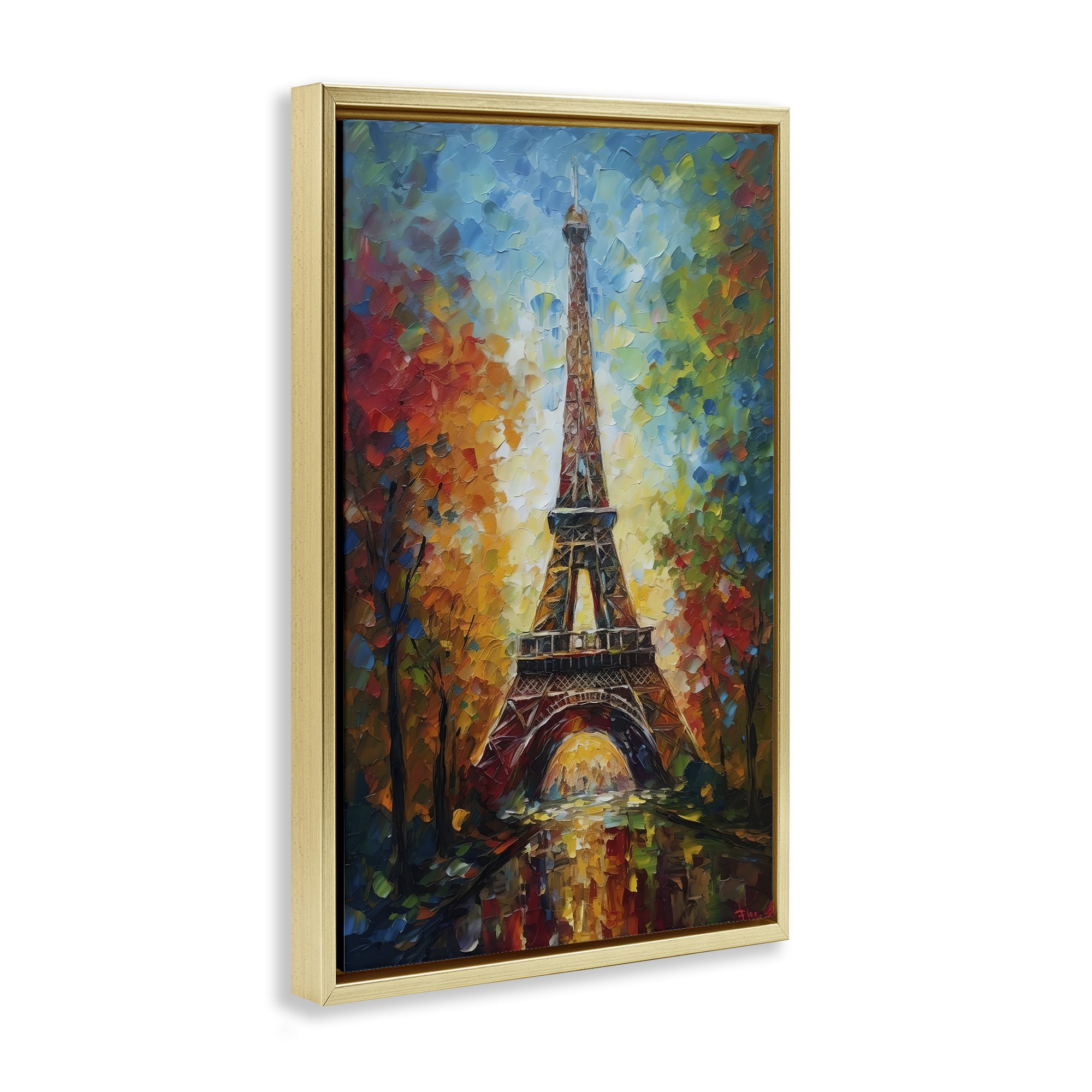 Stupell Industries Colorful Reflection at Eiffel Tower Gold Framed Floater Canvas Wall Art, design by Creative Studio