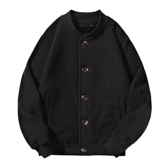 Xzbqbs Bomber Jackets Men Button Down Sherpa Lined Loose Fit Base Coat Vintage Lightweight Long Sleeve Solid Color Workwear Jacket