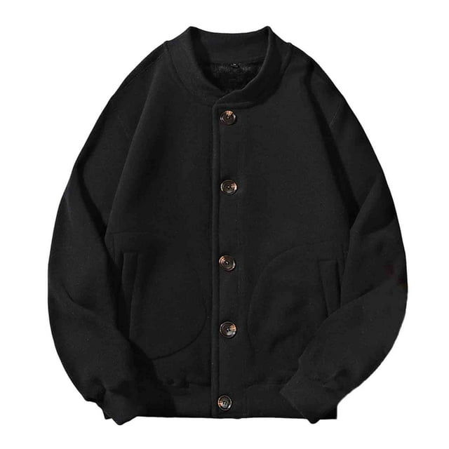 Dvprdro Fall Winter Jackets Men Solid-Color Casual Thick Fleece Button Pocket Long Sleeve Outwear Baseball-Jacket Jacket