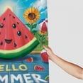 thumbnail image 3 of Chilfamy  Hello Summer Shower Curtain, Watermelon Calligraphy Fruit Food Summer Painting Effect Modern, Cloth Fabric Bathroom Decor Set with Hooks, Jade Green and Dark Coral White, 3 of 7