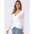 thumbnail image 2 of DARING DIVA Women's Lace Long Sleeve Fitted Cross Wrap Ruched V Neck Top M White, 2 of 5