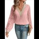 thumbnail image 2 of Blusas Elegantes e Informales con Cuello en V para Mujer, Blusas de Encaje de Larga, Blusas Tipo Túnica de Jacquard A para Otoño. Rosa L, 2 of 9
