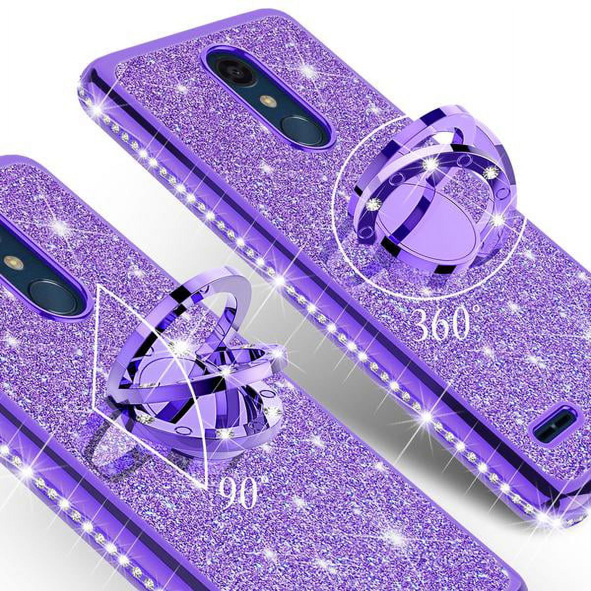 LG Xpression Plus Case/LG Phoenix Plus Case/LG Harmony 2/K10 2018/K30/Premier Pro LTE Case,Cute Glitter Bling Diamond Bumper Ring Stand Phone Case Sparkly Clear Kickstand Case Girls Women - Purple - image 4 of 5