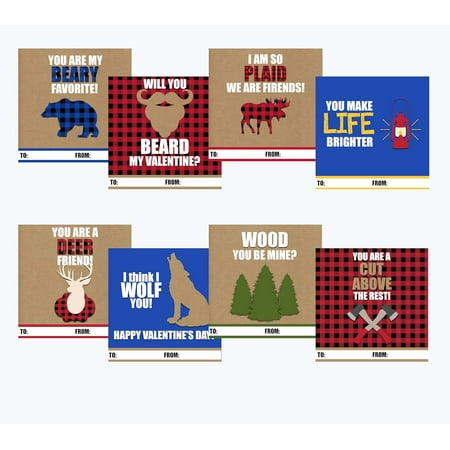 Lumberjack Camping Outdoor Themed Valentine's Day Cards (24 Included)