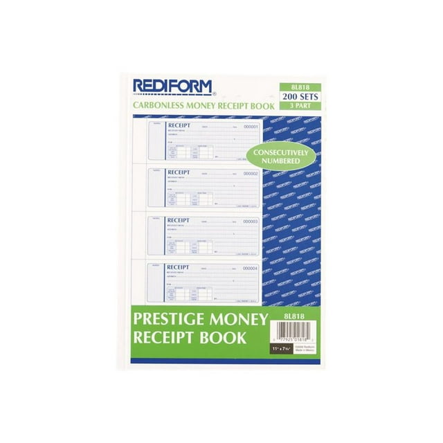 Rediform Carnets de Reçus d'Argent Prestige, Triplés Sans Carbone, Couverture Rigide, 200 Ensembles par Livre (8L818)