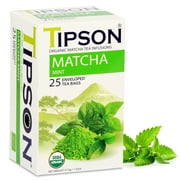 Tipson Organic Matcha Green Tea - Organic Mint - 25 Foil Enveloped Double Chambered Bags - Antioxidant Benefits - Health Energy Supplement - Keto/Paleo