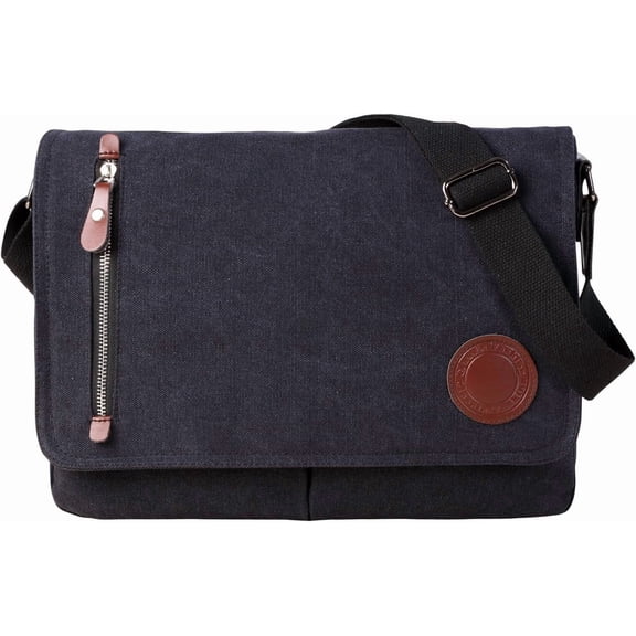 Canvas Satchel Messenger Bag for Men Women,Travel bag 13.5" Laptop Bags Bookbag (Black)