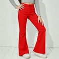 thumbnail image 7 of Sonxahe Big Girl's Solid Flared Denim Jeans Mid Rise Stretch Casual Trousers Bottoms,Red, 7 of 7