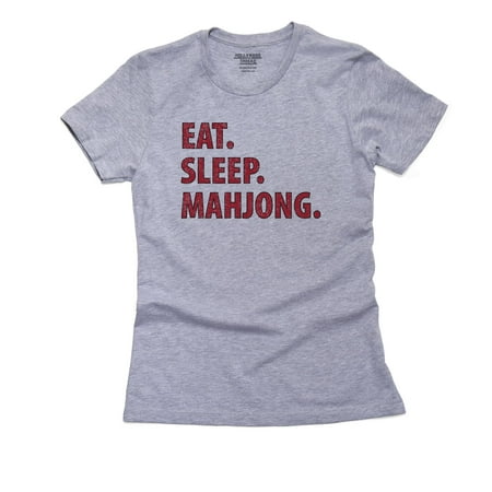 Eat Sleep. Mahjong. - Asian Game Lucky Red Front Women's Cotton Grey T-Shirt