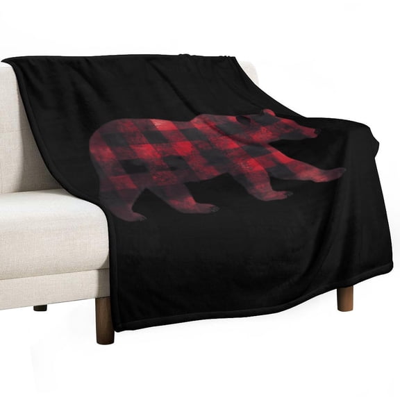 Red And Black Plaid Bear Super Soft Blanket Flannel Throw Blanket Flannel Microfiber Blankets for Couch Bed Sofa Fluffy and Warm 50"x60"