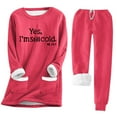 thumbnail image 1 of Gibobby Conjunto de sudadera informal para mujer informal de terciopelo para mujer, sudadera de manga larga con estampado de letras, pantalones con bolsillo, (Rojo,CH), 1 of 4