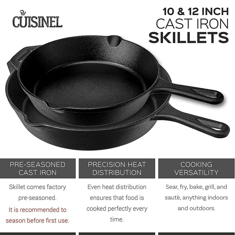 Cuisinel 8 & 12 Inch Pre Seasoned Cast Iron Skillet Cookware Set w