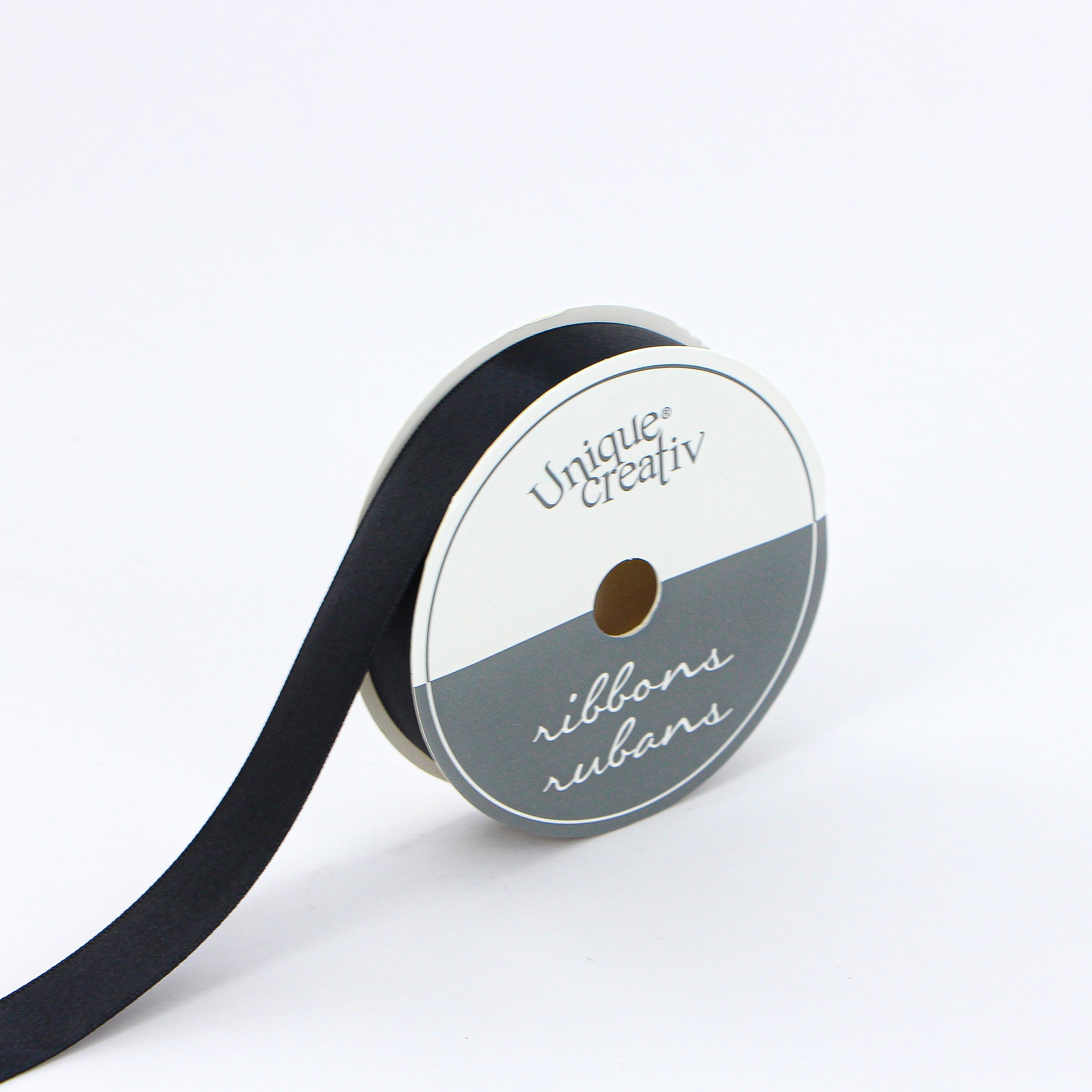 UNIQUE CREATIV, Ribbon, Single Face Satin, Black, 100% polyester, 15mm x 5.5m (⅝" x 6 yds)