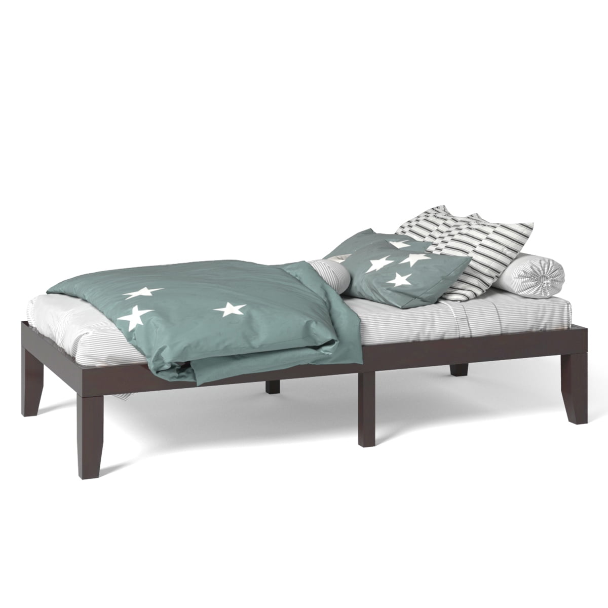 Costway Twin Size 14'' Wooden Bed Frame Mattress Platform Wood Slats Support Espresso