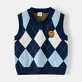 thumbnail image 2 of ZACPNCV V Neck Knitted Vests for Boys Girls Sleeveless Sweater Vest Pullover Knitwear Crop Tops Kids School Uniform Clothes Navy 4-5 Years, 2 of 9