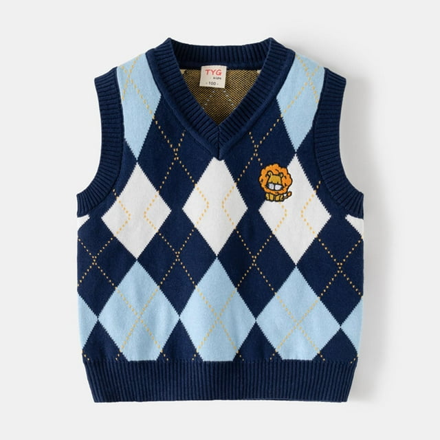 Cowsor Boy's Sweater Vest,Y2K Sleeveless Pattern Preppy Style Knitted Crop Tank Top for Boy