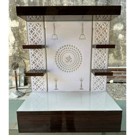Wooden Temple with LED Light for Home & Office Temple | Pooja Mandir - White and Dark Brown - Size: 24x20x12 Inches - Wall Hanging & Table Top Home Mandir