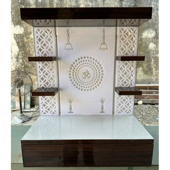 Wooden Temple with LED Light for Home & Office Temple | Pooja Mandir - White and Dark Brown - Size: 24x20x12 Inches - Wall Hanging & Table Top Home Mandir