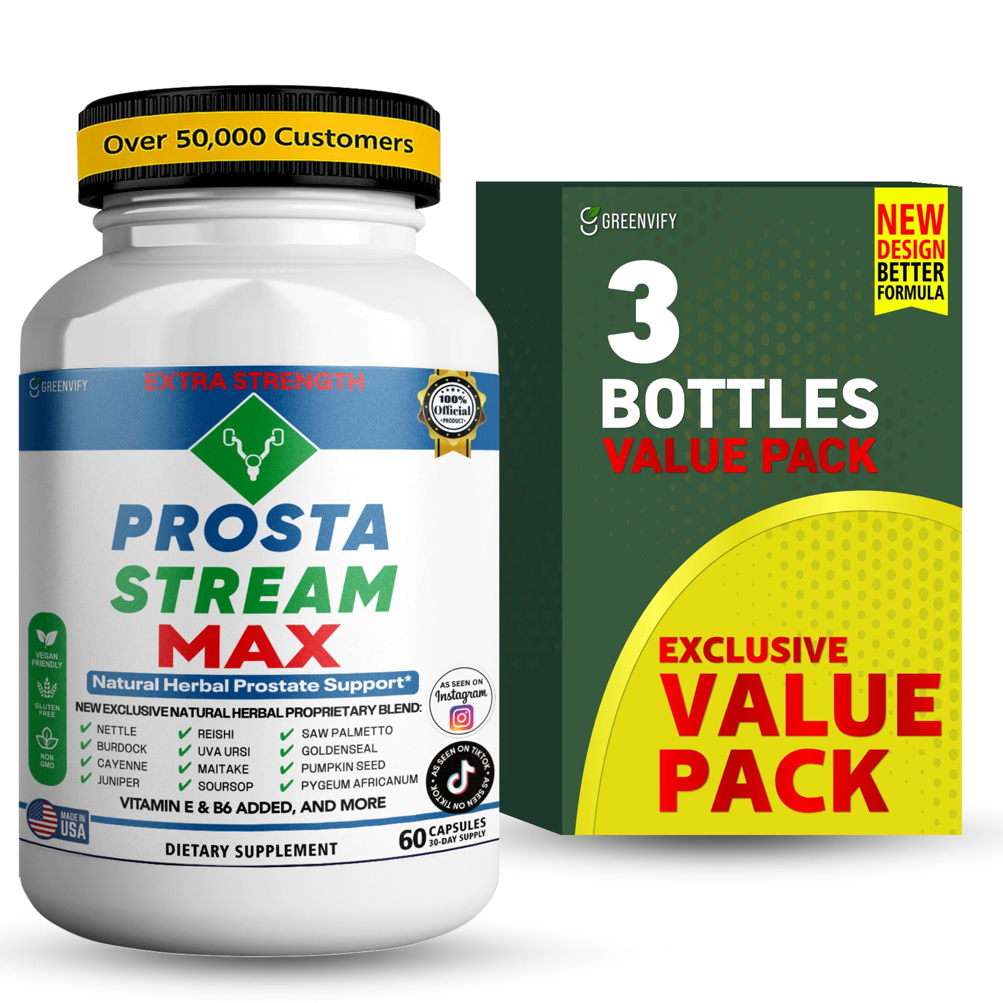 GreenVify Prosta Stream Max Dietary Supplement Capsules for Men – Daily Nutritional Supplement – Easy-to-Swallow Capsules