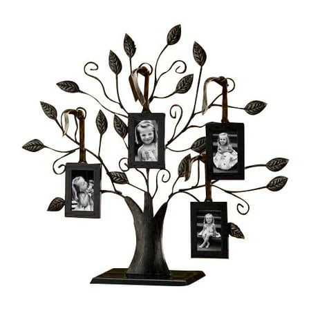 Bronze Family Tree of Life Centerpiece Display Stand with 4 Hanging Photo Picture Frames, 13