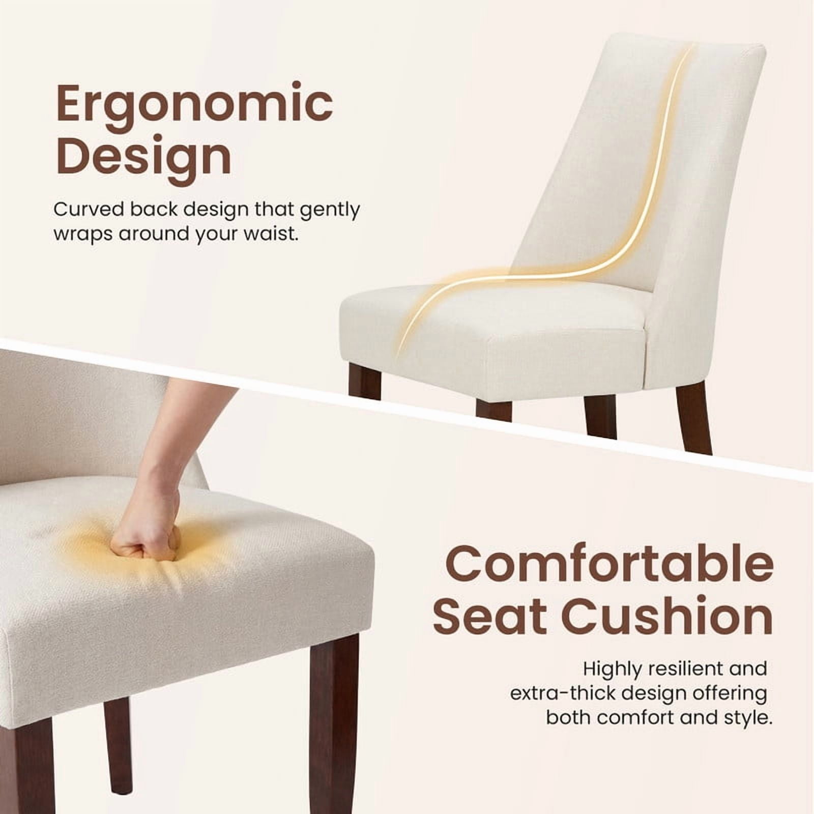 COLAMY Set of 4 Upholstered Dining Chairs, Modern Fabric Kitchen & Dining Room Chairs with Ergonomic High Back and Solid Wood Legs, Farmhouse Side Chairs, Beige
