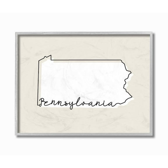 Stupell Industries Pennsylvania Home State Map Neutral Print Design Gray Farmhouse Rustic Framed Giclee Texturized Art by Daphne Polselli