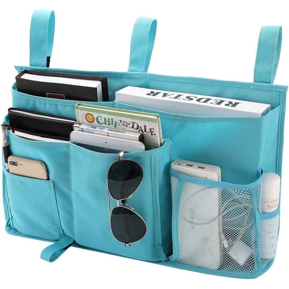 Bedside Caddy Hanging Bed Organizer Storage Bag Pocket for Bunk and Hospital Beds, College Dorm Rooms Bed Rails,Camp 8 Pockets (Lake Blue)