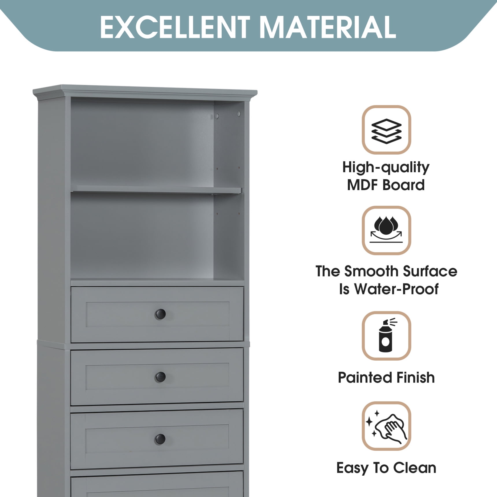 68.3" Tall Bathroom Storage Cabinet, Freestanding Storage Cabinet with 3 Drawers and Adjustable Shelves, Kitchen Pantry Linen Cabinet for Bathroom, Living Room, Dining Room, Office, Gray