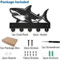 thumbnail image 3 of Shark Wall Mount Coat Rack Wood Fish Key Hanger for Wall 11.8×7.9inch Sea Ocean Creatures Key Holder Key Rack 5 Alloy Hooks Black Wall Art Decor for Gift Living Room Office Entryway, 3 of 9