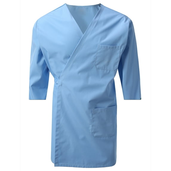 7Encounter Unisex Multifunctional 3/4 Sleeves Wrap Smock With Chest And Side Pockets Light Blue Size L/XL