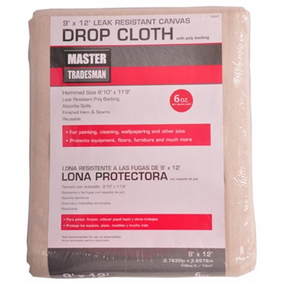 Master Tradesman 85321 9 x 12 ft. Poly Backed Canvas Dropcloth