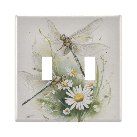 2-Gang Light Switch Wall Plate Outlet Cover for home electrical outlets Light Switch Cover Plates Dragonflies with White Daisies