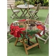 thumbnail image 3 of Outdoor Tablecloth with Umbrella Hole and Zipper, Christmas Round Table Cloth 54 Inch Waterproof Tablecloth, Red Cardinal Poinsettia Hut Berry Pine Needles Picnic Table Cover for Patio Camping, 3 of 7