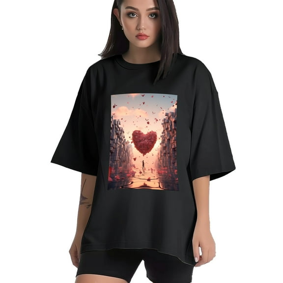 Plus Size Shirt for Women Black Tops for Women Short Sleeves Shirt for Women Valentine's Day (18) T Shirt Crewneck Shirt for Women XS
