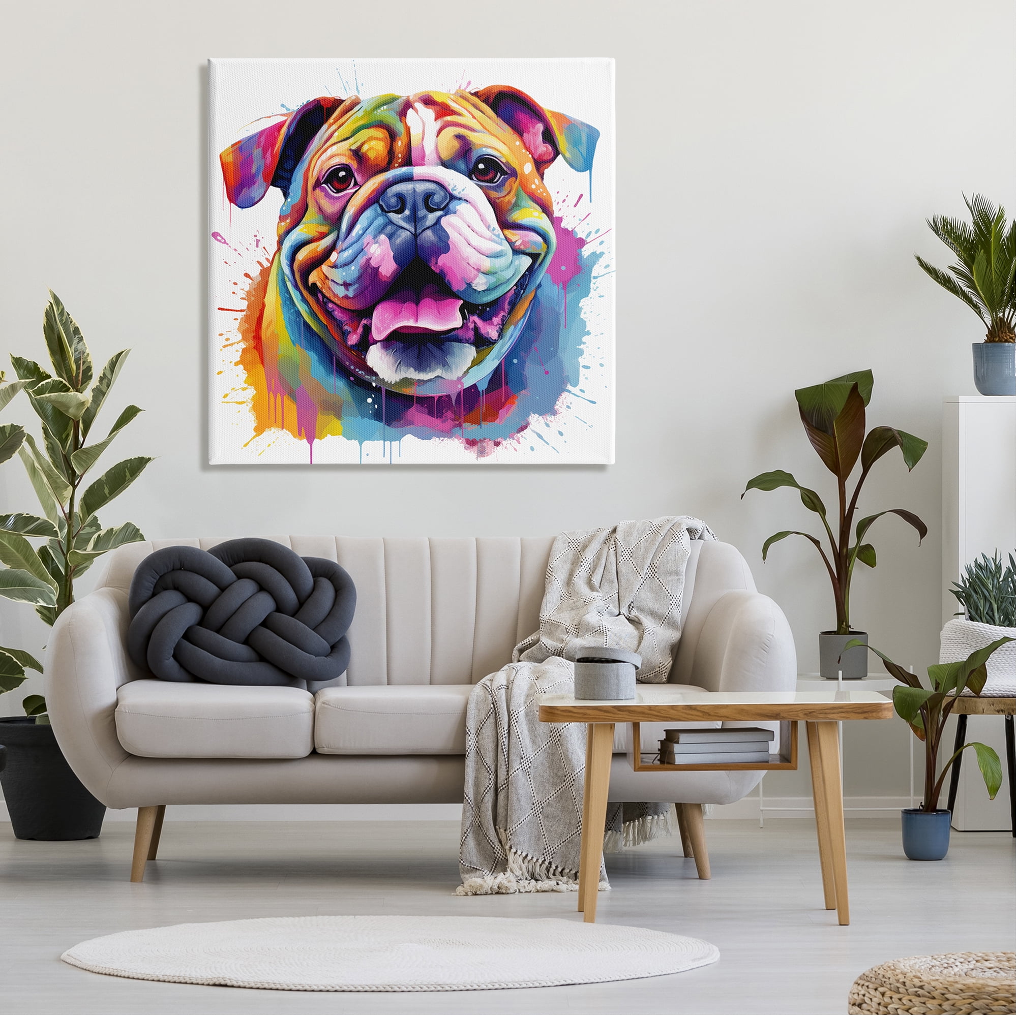 Stupell Industries Bulldog with Modern Splash Animals & Insects Painting Gallery Wrapped Canvas Art Print Wall Art, 36 x 36